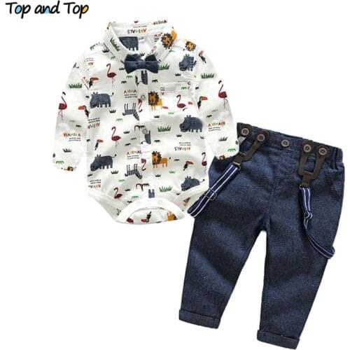 Top and Top Toddler Suit Baby Boy Clothes 2018 Newborn Boy Clothes Set Infant Clothing Gentleman Suit Shirt+Suspender Trousers