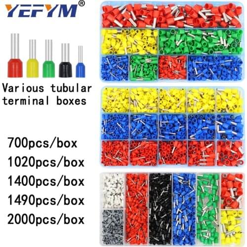 Boxed tubular terminal various styles electrical wiring connector crimping insulated tube terminals set for 0.5mm2-10mm2 wire