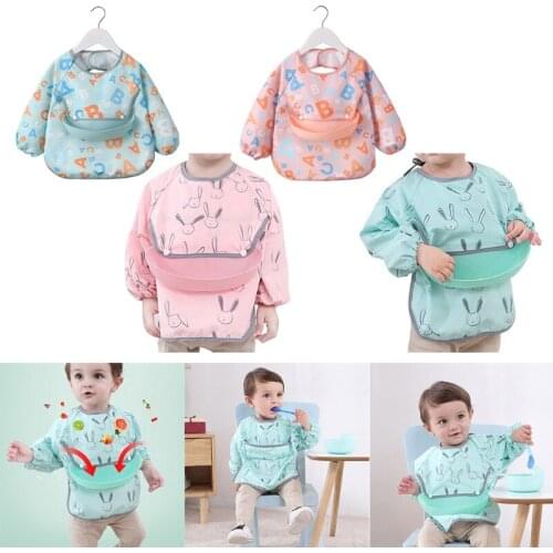 Waterproof Baby Infant Cartoon Bibs Kids Adjustable Long Sleeve Painting Apron