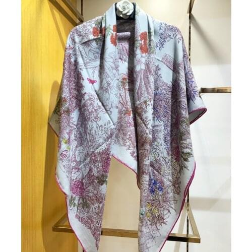 All New Design Silk Cashmere Scarfs Big Square Scaves and Wraps Printed Peacock Garden Flower Winter Pashmina