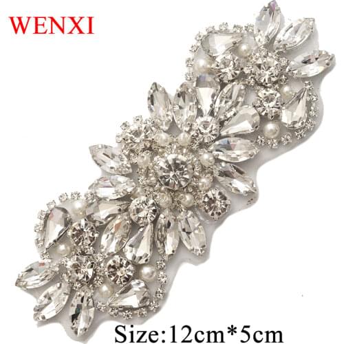 WENXI 10PCS Handmade Rhinestones Appliques Patch For Wedding Dress Belt Clear Rose Gold Crystal DIY Bride Gown Sash WX847