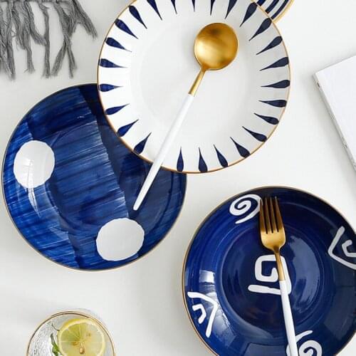 Japanese Style Striped Ceramic Plate Steak Food Plate Noodle Bowl Tableware Dessert Dish Breakfast Dinner Dish Dinnerware Set