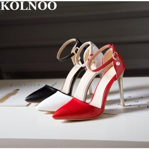 KOLNOO Handmade Womens High Heels Pumps D'orsay&Two Pieces Pointed-Toe Faux-Leather Three Colors Evening Fashion Party Shoes