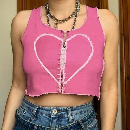 SEASONS Heart Printed Cute Tank Tops Women Summer Fashion Streetwear Sexy Sleeveless Pink Crop Tops Female Kawaii Tops ASVE81282