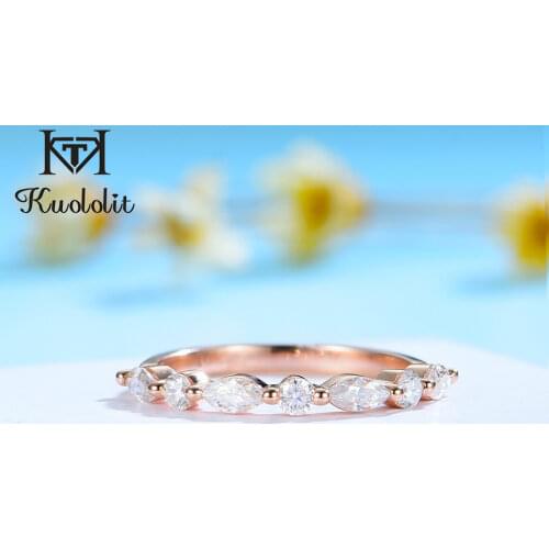 Kuololit Bubble Ring 14K 10K 585 Rose Gold for Women Marquise Moissanite Ring Matching Band Engagement for Party Half Size Fine