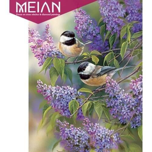 2020 MEIAN "Birds & Lilac Flower" Round Drill 5D DIY Diamond Painting Diamond Embroidery Cross Stitch Rhinestone Decoration