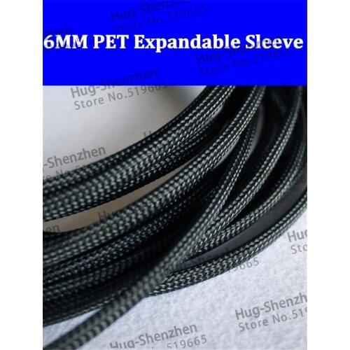 25M long 6mm PET Expandable black Braided High dense pet Sleeving For Cable