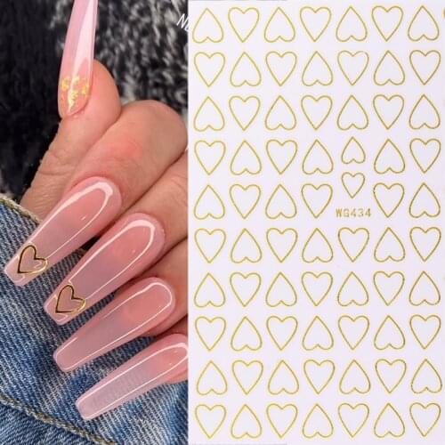 Nail Art 3D Stickers Black White Gold Love Hearts Pattern Nail Decals Manicures Nails Design Adhesive Wraps Tip Decoration