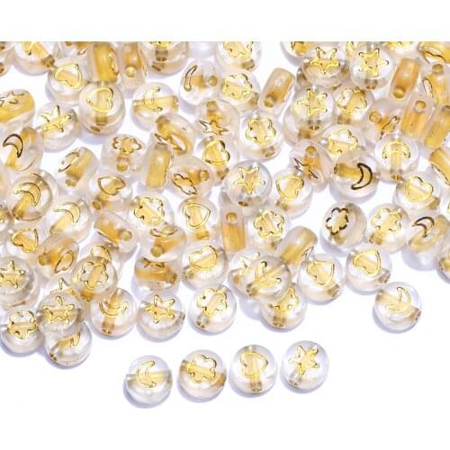 4x7mm Round Acrylic Letter Beads Mix Golden Stars/Moon loose Spacer Beads For Jewelry Making Diy Necklace Bracelet Accessories