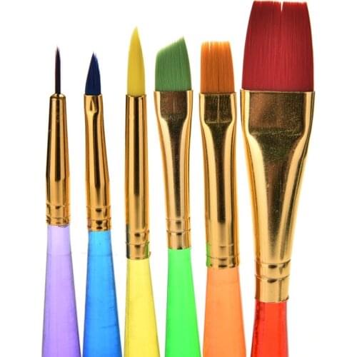 6 Pcs/Set Educational Kids Watercolor Drawing Painting Kindergarten Crafts Nylon Handle Brush Great Paint Brushes Craft Toy