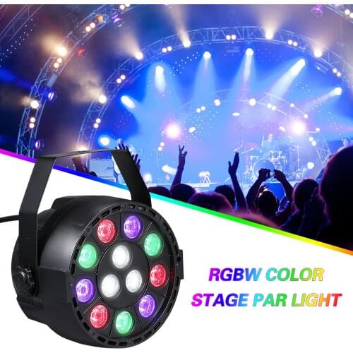 AC90-240V 12 LED Disco Light 8 Channel RGBW Color Mixing Stage Lighting with DMX Strobe & Sound Active Mode for Home Party DJ