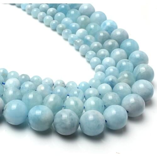 Natural gem beads genuine aquamarines round stone beads for jewelry making 15inches/strand 6/8/10/12mm pick size