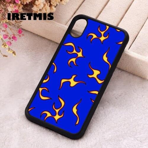 Iretmis 5 5S SE phone cover cases for iphone 6 6S 7 8 Plus X Xs Max XR 12 MINI Pro Soft Silicone Flames Flame Fire Pattern Blue