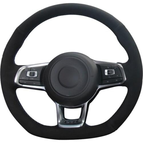 Car Steering Wheel Cover DIY Black Genuine Leather Suede For Volkswagen VW Golf 7 GTI Golf R MK7 VW Polo GTI Scirocco 2015 2016