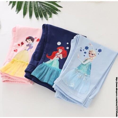Disney Childrens Summer New Leggings Girls Cropped Trousers Wear Stereo Frozen Princess Pants 100% Thin Padded Leggings