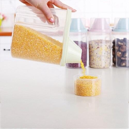 Cereal Dispenser with Lid Storage Plastic Box Rice Container Food Sealed Jar Cans for Kitchen Grain Dried Fruit Snacks 1.9/2.5L