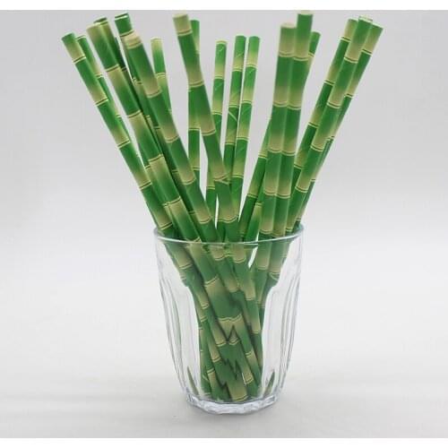 25pcs Eco-friendly Green Bamboo Panda Paper Straws Kids Birthday Wedding Party Baby Shower Decoration Event Supplies Drinking