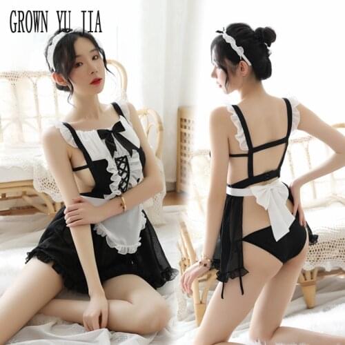 Erotic Maid Cosplay Sexy Costume Porno Temptationmaid French Maid Uniforms Women Sling Skirt Backless Lingerie Role Play Dress