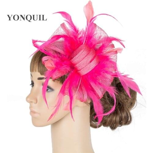 Purple Or 21 Colors Wedding Decor Fascinator Hats Elagant Ladies Party Occasion Fancy Feather Headdress For New Year Gift MYQ073