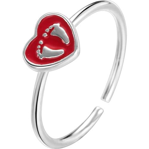 QIMING Red Love Heart Baby Footprint Rings For Women Vintage Fashion Jewelry Adjustable Tiny Finger Toe Ring Bague