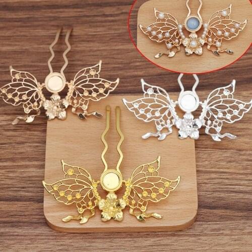 5 Pieces Metal Butterfly Copper Hair Forks Bridal Headwear Hair Clip DIY Hair Accessories For Women