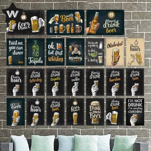 Beer Party Metal Sign Tin Plaque Vintage Beer Wall Stickers Tinplate Tequila Whiskey Metal Poster Plaque for Man Cave Club Decor