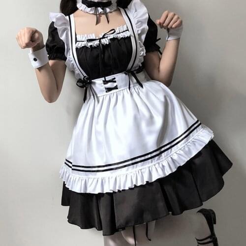 Sweet Lolita Dress French Maid Waiter Costume Women Sexy Mini Pinafore Cute Outfit Halloween Cosplay For Girls Plus Size S-2XL