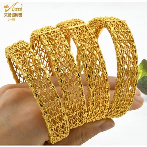 New Fashion 4Pcs/Lot Gold Color Dubai Bangles For Women Ethiopian Wedding Party Jewelry Bride Luxury Bracelet Middle East Gift