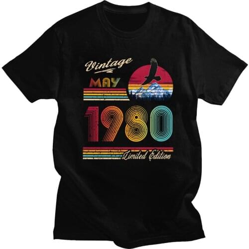 Mens Vintage May 1980 40th Birthday T-Shirts 40 Years Old Gift T Shirt Celebration Anniversary Cotton Short Sleeve Tee Tops
