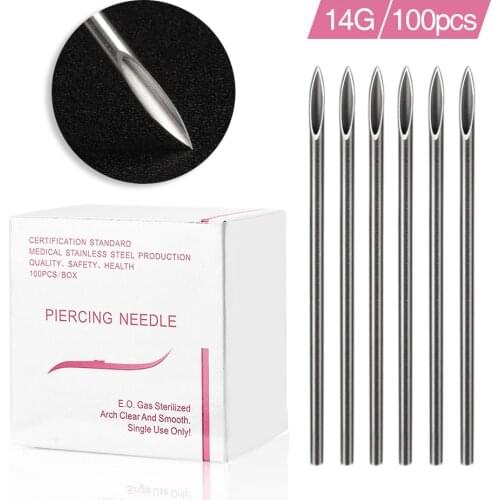 10PCS Tattoo Supply Accessories 14G 16G Piercing Needles Disposable Sterile Body Piercing Needles Assorted Ear Nose Navel Nipple