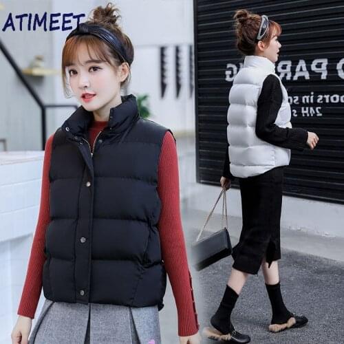 New Women Autumn And Winter Thickened Vest Filling Cotton Solid Color Sleeveless Jacket