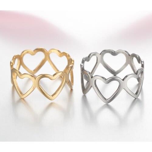 Hollowed-out Heart Shape Open Ring Stainless Steel Design Cute Fashion Love Jewelry for Women Girl Gifts Adjustable Size