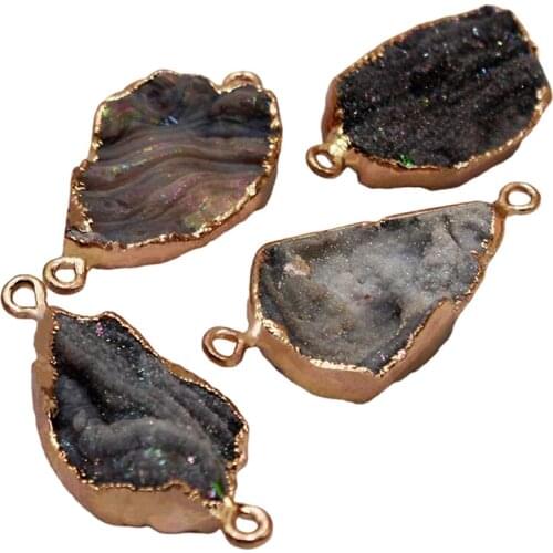Natural Agates Necklace Sun Druzy Raw Stone Plating Wrap Galactic Connector bracelet DIY Accessory Goldtone Color