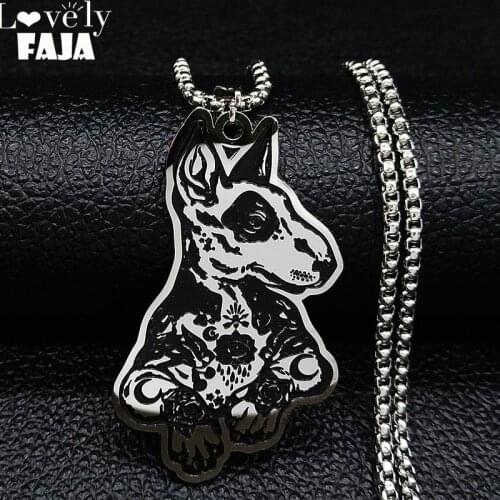 Bull Terrier Stainless Steel Necklace Women Silver Color Necklace Chain Fashion Jewelry Christmas Gift collares N3236S03