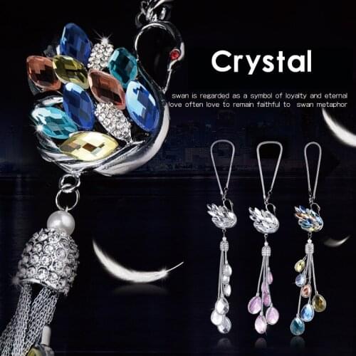 Fashion Car Rear View Mirror Charm Crystal Swan Hanging Ornament Rhinestone Interior Decor Crystal Swan Pendant Girls Women