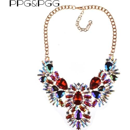 PPG&PGG Colorful Crystal Statement Necklace Multi Color Rhinestone Necklaces Women Wedding Jewelry Wholesale