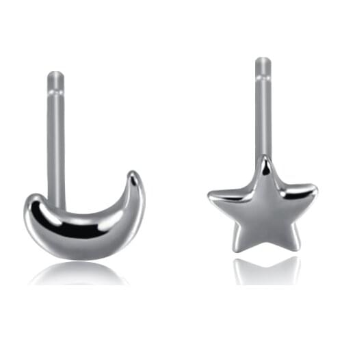 S925 Silver color Lady Stud Earrings Personality Little Star Moon Ear Studs Banquet Engagement As Girlfriends Birthday Gift