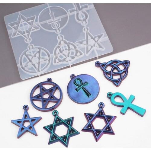 Magic Hexagram Spiritual Amulet Pendant Resin Casting Mold Pentagrams Pentacle Star Mould Jewelry Decoration DIY Making Tool