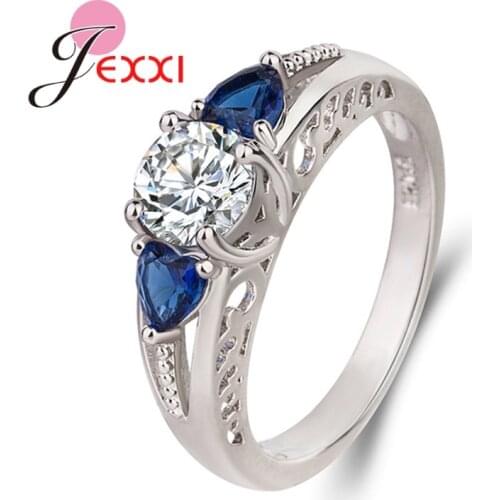 High Quality Women Girls Luxury 925 Sterling Silver Finger Rings Blue & White AAA Cubic Zirconia CZ Rings Top Sale