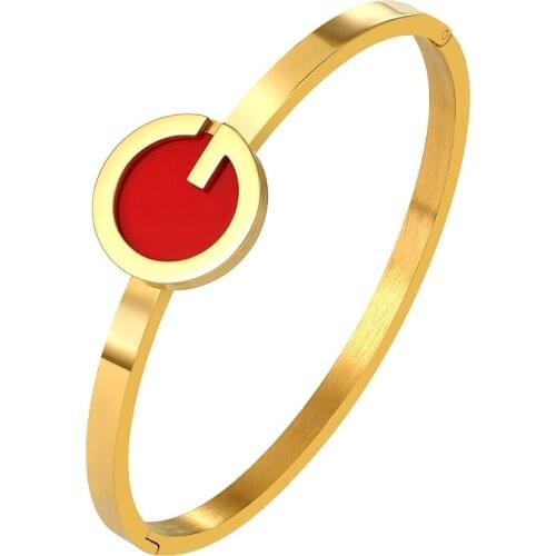 Fashion Letter G Shape Gold Bangle Bracelet Charm 3 Colors Big Stones Bangles For Women Girls Ladies Femme Fashion Jewelry