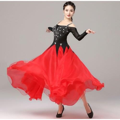 2021 9001 Long Sleeve Yarn Puffy Design Female Latin Dance Dress Women Dancing Performance Dress Ballroom Belly Dance Suit
