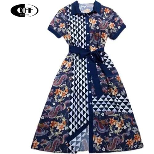 Designer Vintage Printed Geometry Totem Midi Shirt Dress Woman Clothes Summer Traf Basic Loose Plus Size Ladies Dresses Vestidos