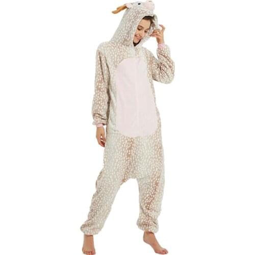 Animal Adults Panda Cat Deer Onesies Stitch Totoro Pajamas Women Men Flannel Family Party Cosplay Costumes Jumpsuits