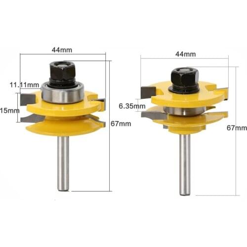 1/4" 2pcs Small Rail and Stile Router Bit Set Door Window Woodworking Knife Tenon Cutter for Wood Milling Tools MC01059