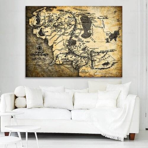 HD printed 1 piece ancient map painting middle earth map canvas art painting wall pictures vintage artwork