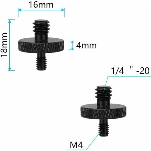 2pcs double-end M4 Male to 1/4"-20 Male Thread Screw Convert Adapter Aluminum