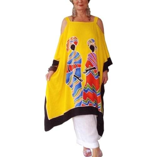 2021 Summer Loose Print African Dresses Hit Color Large Size Casual Off-shoulder Mid-length Lady Party Suspender Women Dress