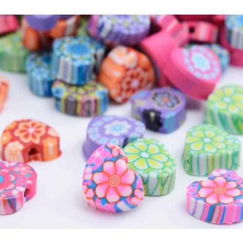 30/50/100Pcs Bloom Polymer Clay Beads Cute Love Heart Flower Printing Spacer Beads for Jewelry Making Earring Bracelet