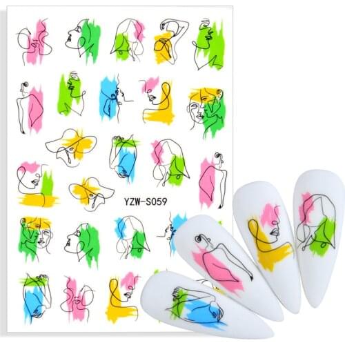 3D Nail Art Stickers Abstract Fashion Girl Geometric Animal Panda Leaf Flower Face Nail Decal Manicure Decorations Supplies