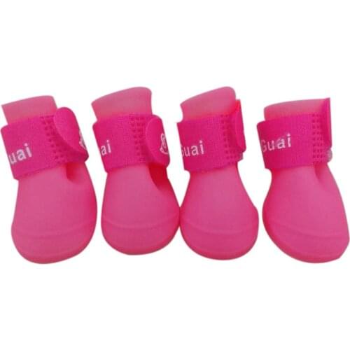 4 Pieces Cute Pet Dog Rain Boots Waterproof Rubber Rain Shoes Paste Closure Rainy Day Puppy Feet Protector